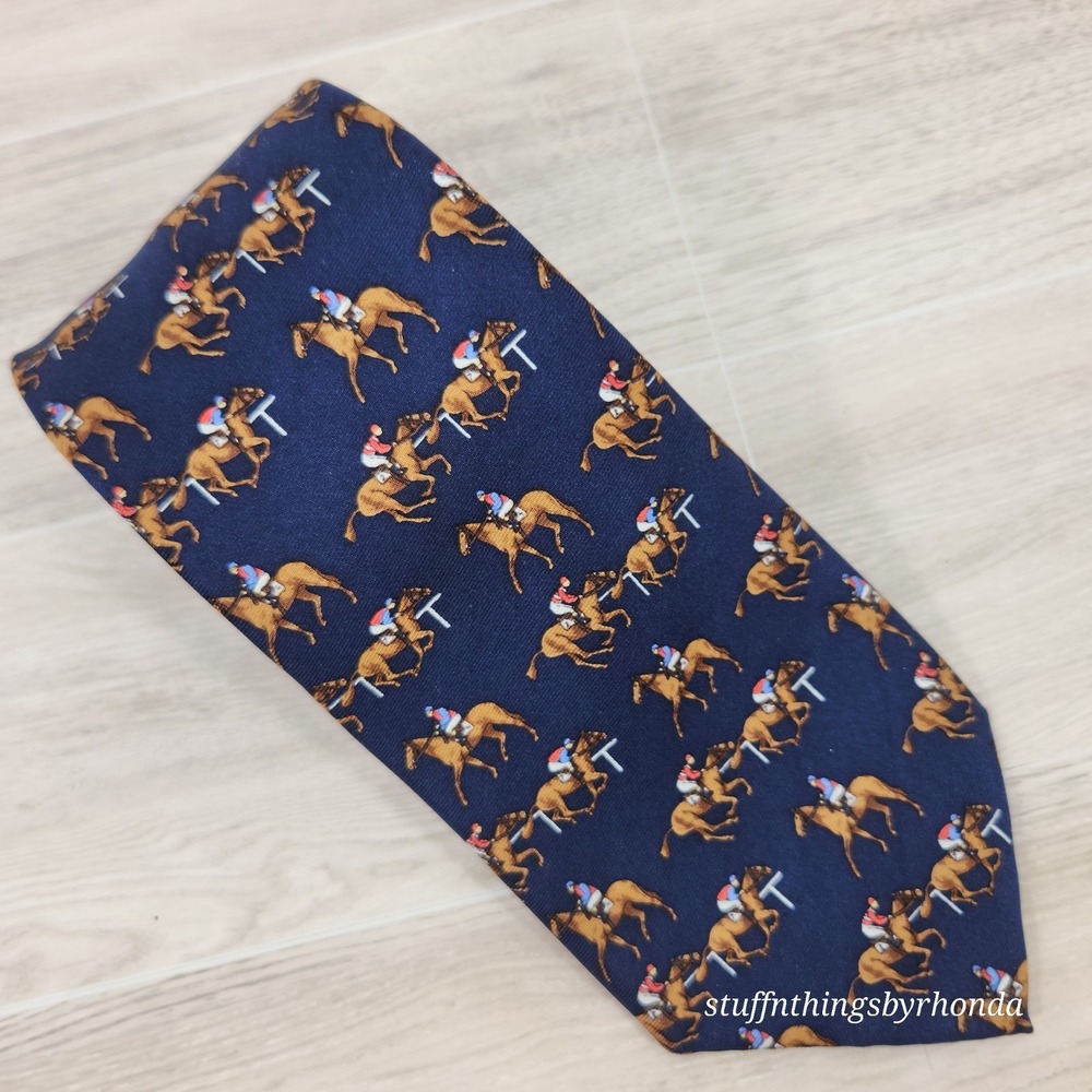 Vintage Derby Polo Ralph Lauren Tie‎ Horse Racing Motif 100% Silk 58"x3¼"